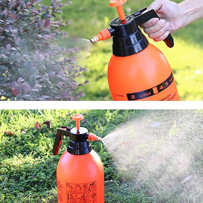 JoyTube 2Pcs Garden Pump Sprayer 68 oz/0.5 Gallon Hand Held Pressure Bottle Brass Adjustable Nozzle Large Capacity for Water Weed Flower Plant Mister Lawn Home Cleaning Washing Spray 2L-Orange
