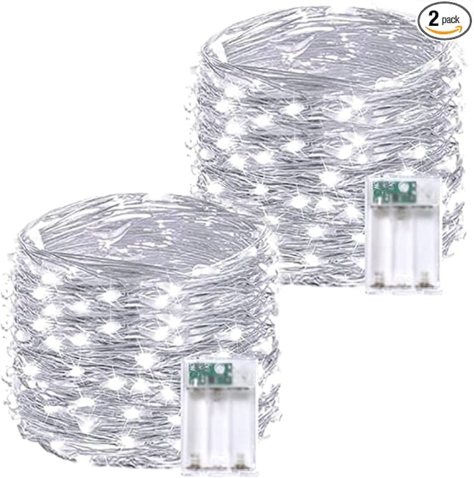 2 Pack 20FT 60LED Battery Operated Fairy Lights with Timer, Waterproof Battery String Lights Outdoor Indoor, Battery Twinkle Light for Bedroom Wedding Birthday Party Chirstmas (Cool White)
