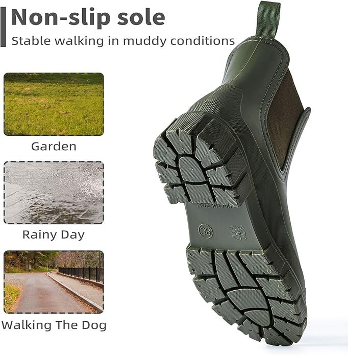 Drecage Womens Rain Boots Waterproof Rubber Garden Shoes Short Ankle Chelsea Boots Slip-Resistant