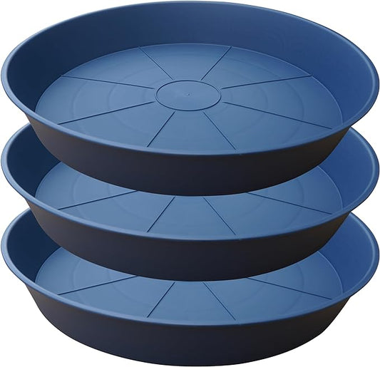3 Pack of 20 22 inch Plant Saucer (19.2 Inch Base), 3.6" Depth Tray, Large Deep Garden Plastic Flower Planter Plant Trays for Indoors Outdoor Bath Bath (22", Blue)