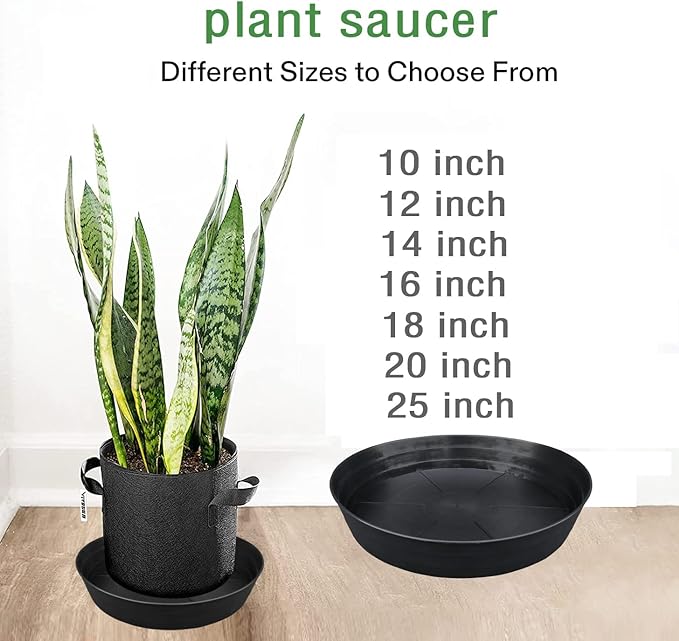 Plant Saucer 10 12 14 16 18 20 25 Inch Extra-Deep Plant Trays for Flower Pot, Heavy Drainage Tray for Indoors No Holes, 4 Pack of Plastic Plant saucers Water Catcher for Pots Base (10 Inch, Black)