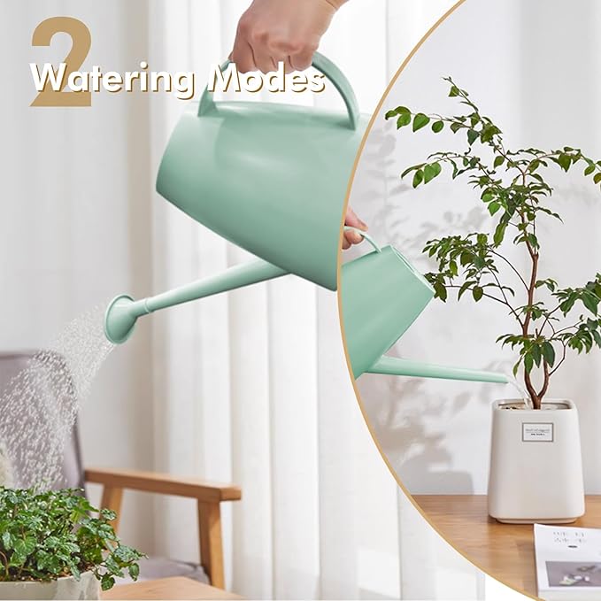 Watering Can for Indoor Outdoor Plants, Modern Small Watering Cans with Removable Nozzle, Long Spout Watering Can for Indoor Bonsai Plants Garden Flowers 1/2 Gallon 1.8L 60OZ (Green)