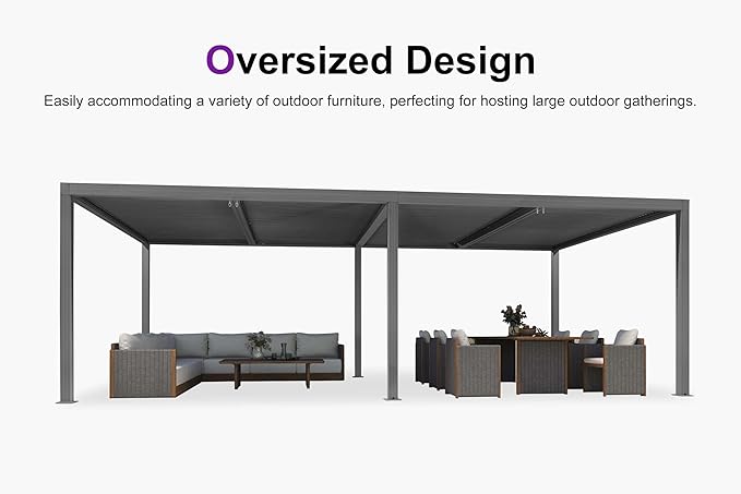 PURPLE LEAF Louvered Pergola 12' x 24' Outdoor Full Aluminum Pergola with Adjustable Rainproof Roof Pre-Sized for Large SUVs & Pickup Trucks Restaurant Patios & Tavern Backyard Poolside