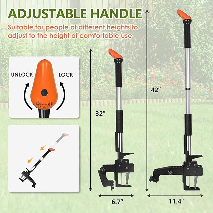 SHANTRA Weed Puller Tool, 4-Claw Stand Up Weed Puller Tool with Long Handle, Adjustable Weeder Puller Heavy Duty Stand Up Weeder, Weeding Tool for Lawn, Yard, Garden, Crabgrass, Dandelion Picker