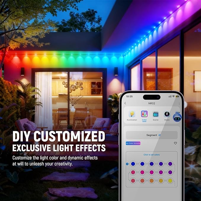 NEEWER 96ft Permanent Outdoor Lights for House Decor, Smart AI RGBCW Outside Eaves String Christmas Lighting with 60 LED Lights App Control 53 Scenes IP67 Waterproof, Compatible with Alexa, NR02