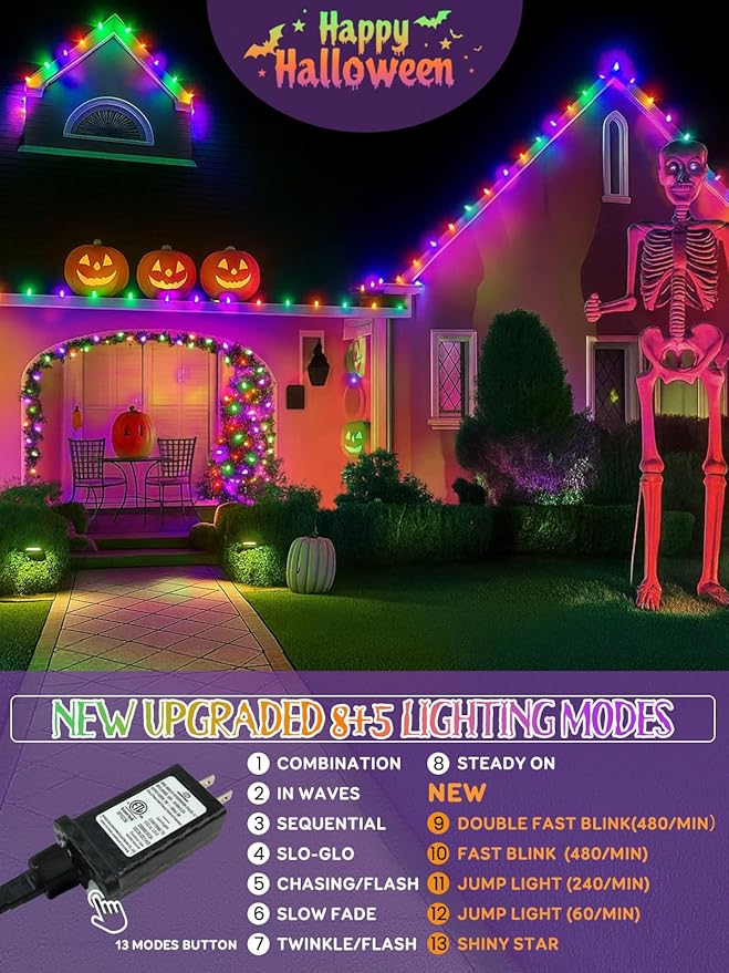 Upgraded 250 LED C6 Connectable Halloween String Lights, 82FT Orange Purple and Green Lights, Waterproof Fairy Twinkle Light Plug in with 13 Modes & Timer for Outdoor Indoor Halloween Decorations