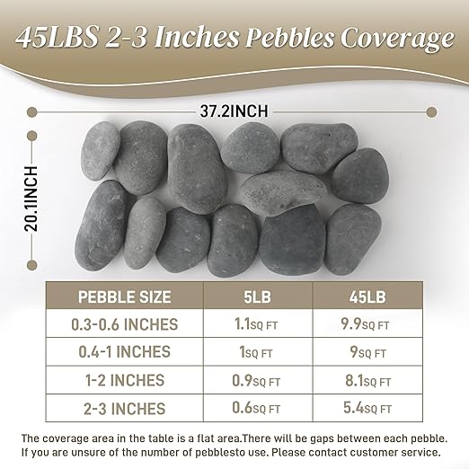 45 LB Mexican Beach Pebbles, 2-3 Inch Natural River Rocks, Premium Pebbles for Garden and Landscape Design, Decorative Stones for Fish Tank Flower Pots Water Fountains Pathways Backyard, Grey