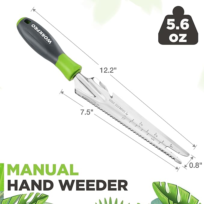 WORKPRO Hand Weeder Puller, 5-in-1 Stainless Steel Garden Trowel with Soft Handle, Gardening Weeding Tool for Easy Weeder Removal, Planting, Weeding, Flower & Vegetable Care in Garden Lawn Yard