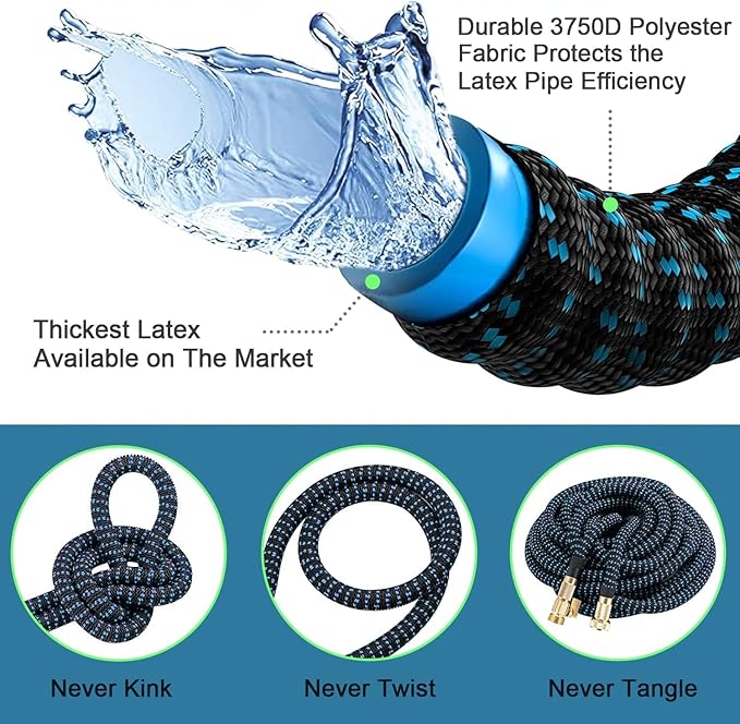 75 ft Expandable Garden Hose - Kink Free Flexible Water Hose with Thumb-Controlled 10-Function Nozzle, 3/4 Solid Brass Connectors, Retractable Latex Core - Lightweight Expanding Hose