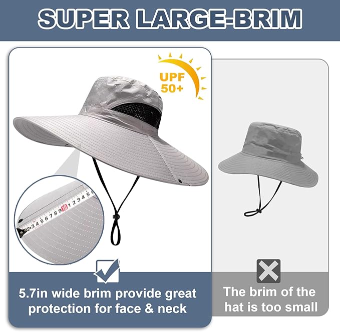 Super Wide Brim Fishing Hat for Men and Women,UPF50+ Waterproof Bucket Hat for Fishing, Hiking, Camping