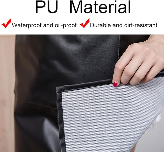 Waterproof Apron Large Pocket PU Material Waterproof Oil-proof Dust-proof Apron Black and Red