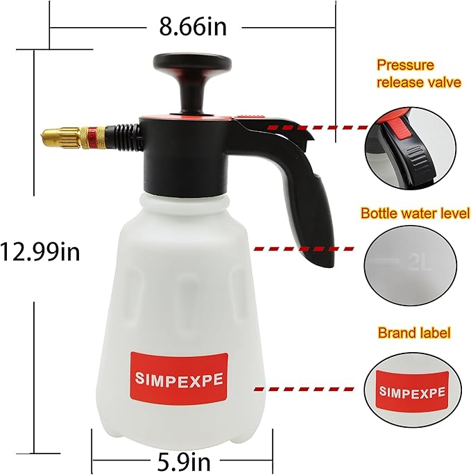 SIMPEXPE Handheld Garden Pump Sprayer， Lawn & Garden Pressure Water Spray Bottle with Adjustable Brass Nozzle for Plants and Other Cleaning Solutions 0.5 Gal 2L Gold