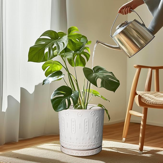 Plant Saucer for Indoors - Ceramic Plant Saucer for Outdoors 11.4 Inch Plant Water Catcher Tray Plant Pot Saucer Plant Drip Tray Drainage Large Plant Plates to Catch Water White