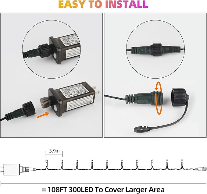 Chuya Halloween String Light Decor Orange Purple Lights 105FT 300 LED Fairy Light END to END Plug UL588 Waterproof Outdoor Indoor Decoration for Party Yard Christmas Tree(No Music)