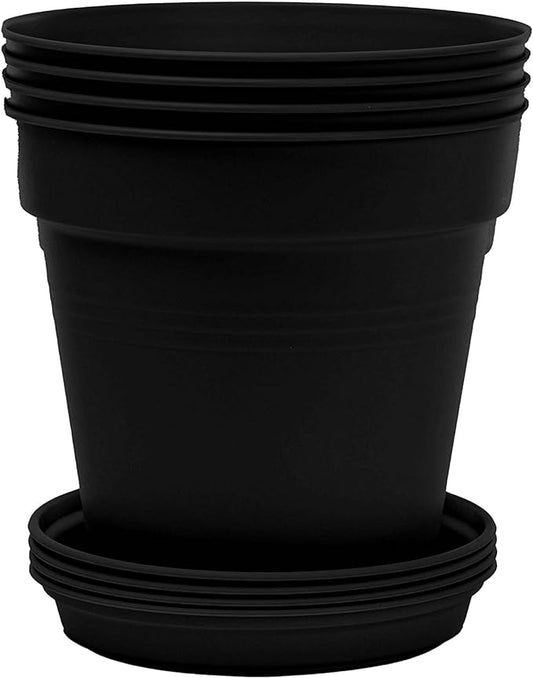 Mintra Home Garden Pots 4pk - Flowers, Herbs, Plants, Indoor, Outdoor, Colorful, Wholesale, Bulk (Black, 13cm Diameter (5in))