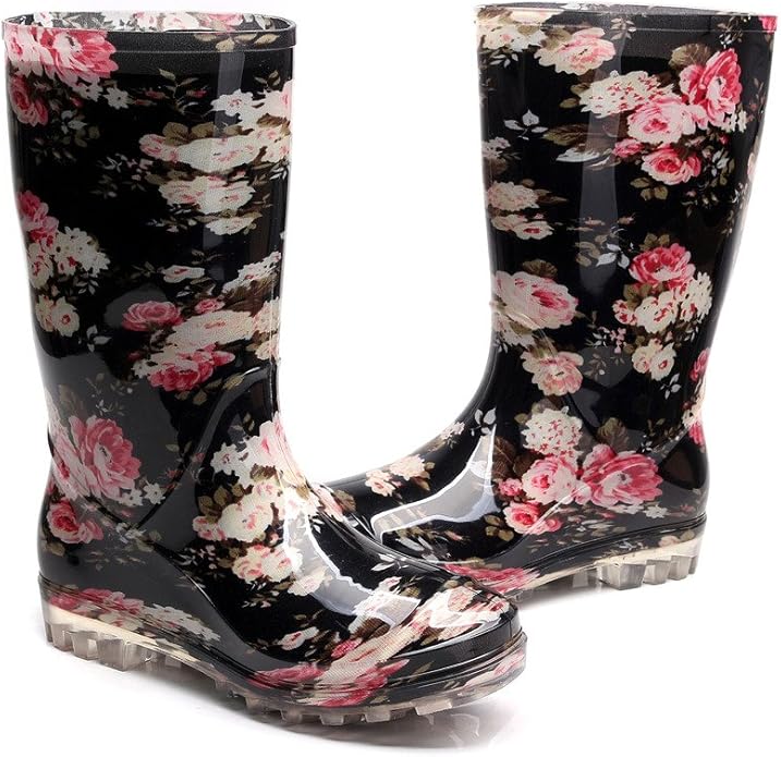 Womens Rain and Garden Boot Half Calf Rubber Rainboots Floral Printed Waterproof for Garden Women rain Footwear