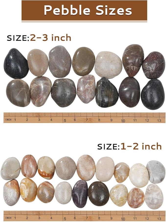40 lbs River Rocks Pebbles 1-2 Inch Polished Decorative Stones Natural Pebbles for Plants,Aquarium Gravel,Vase Fillers,Zen Garden & Succulent Bowl - Smooth Indoor/Outdoor Landscaping Stones