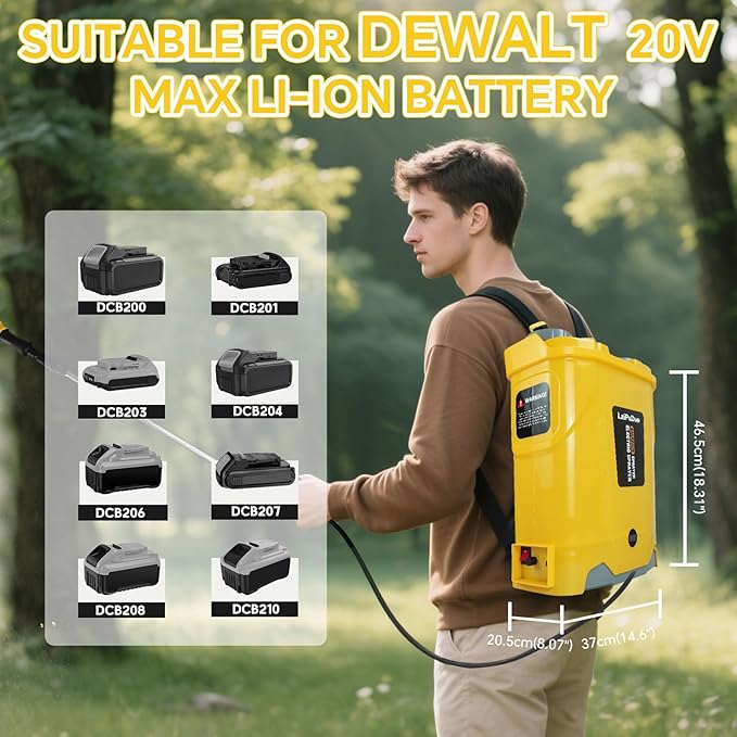 5.3Gal Battery Powered Backpack Sprayer Compatible with DeWalt 20V Battery, Electric Backpack Sprayer with 4 Nozzles, 0-100 PSI Adjustable Pressure for Weeding, Spraying & Cleaning