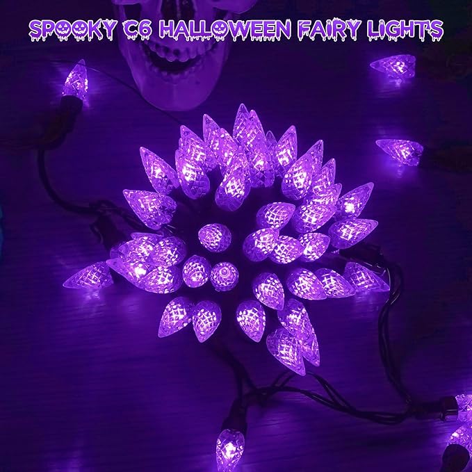 2 Pack C6 Halloween Lights Outdoor Indoor, Total 200 LED 66 FT Connectable Halloween String Lights with Timer & 13 Modes, Waterproof Twinkle Light for Porches Tree Horror Party Decorations (Purple)