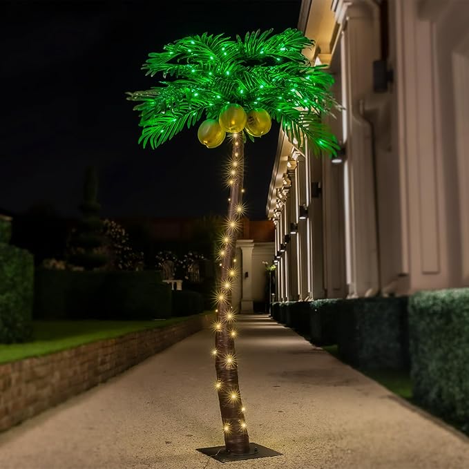 5ft Lighted Palm Tree 136 LED Lights with Glowing Coconuts - Dimmable, UL Certified, Waterproof - Ideal for Indoor and Outdoor Decoration