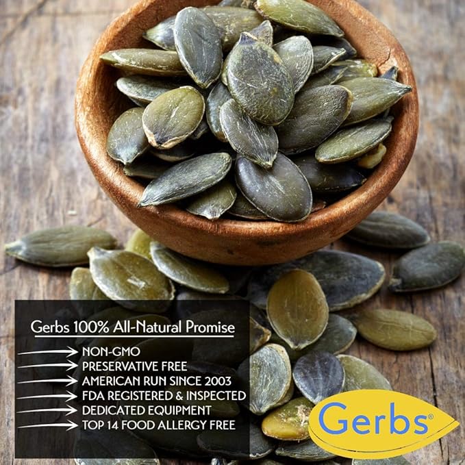 Gerbs Raw Pumpkin Seed Kernels 1 lb. | North American Grown, No Additives, Resealable Bag | Mild & Crunchy Texture | Top 14 Allergen-Free