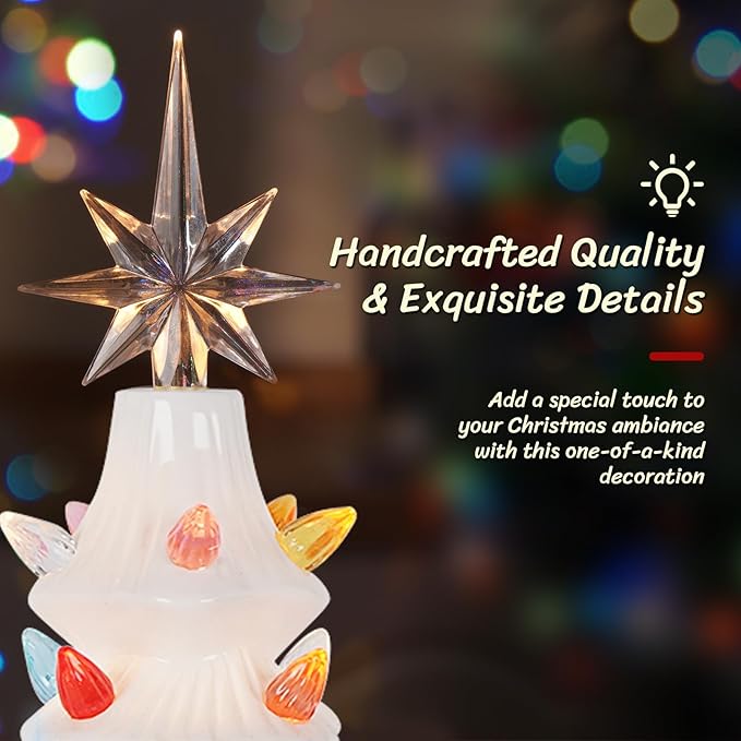 Lakumu 16.5" Table Top Christmas Tree, Hand Painted Resin Christmas Tree with Lights, Pre-lit Xmas Tree Decor Lighted Tabletop Decoration with Multicolored LED Bulbs, Ceramic-Like Finish, Blue