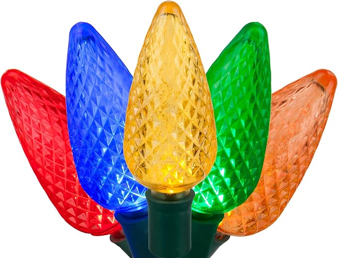 Wintergreen Lighting 25 C9 Multicolor LED Christmas Lights, 17 Ft – Outdoor C9 Christmas Lights for Holiday, Party, and Yard Decor