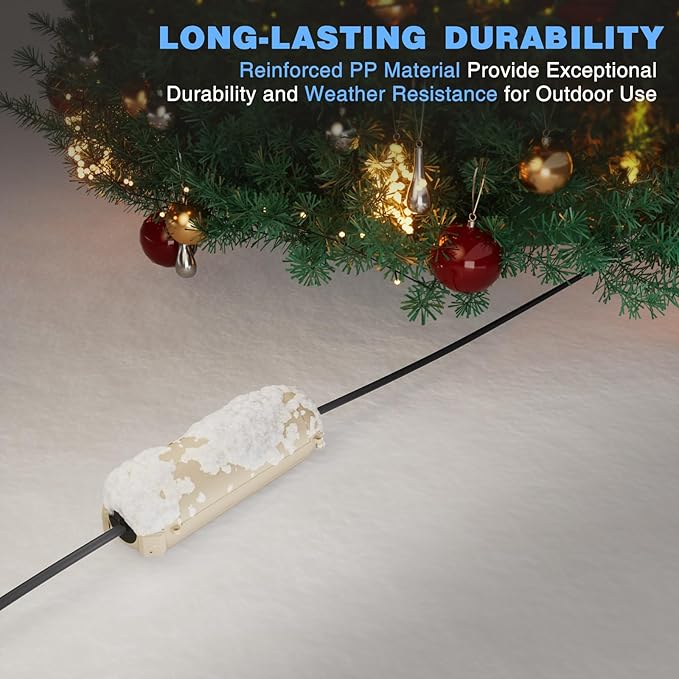 Flemoon [3 Pack] Outdoor Extension Cord Cover Waterproof, Weatherproof Electrical Connection Box for Straight Plug, Outlet, Socket, Halloween, Christmas Holiday Decoration String Light, Almond