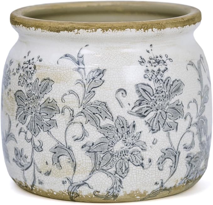 Ceramic Pot for Planter, Vintage Flower Pot with Drainage Holes, 6.29 inch Ice Crack Glazed Indoor Planters Pot (Old World)