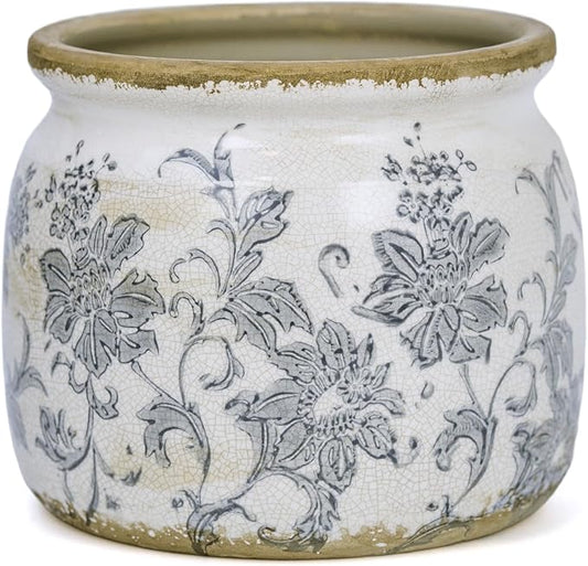 Ceramic Pot for Planter, Vintage Flower Pot with Drainage Holes, 6.29 inch Ice Crack Glazed Indoor Planters Pot (Old World)