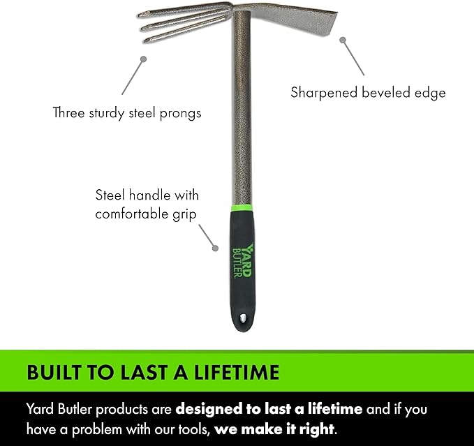 Yard Butler Terra Garden Hand Tools - Weeding Hand Tiller Tool for Efficient Gardening - Weed Remover Tool for Lawn & Garden Care - Durable Gardening Accessory, Tiller