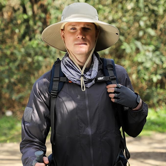 Wide Brim Sun Hat for Men Women UV Protection Ventilated Outdoor Bucket Fishing Hats Packable for Safari Hiking
