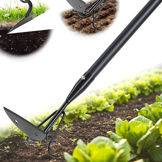Garden Hoe - Heavy Duty 2 in 1 Hoe Garden Tool with Cultivator Claw Rake,75 Inch Long Handle Hoes for Weeding,Loosening Soil,Hand Weeder Tools for Indoor Outdoor Gardening,Planting,Cultivating,Digging