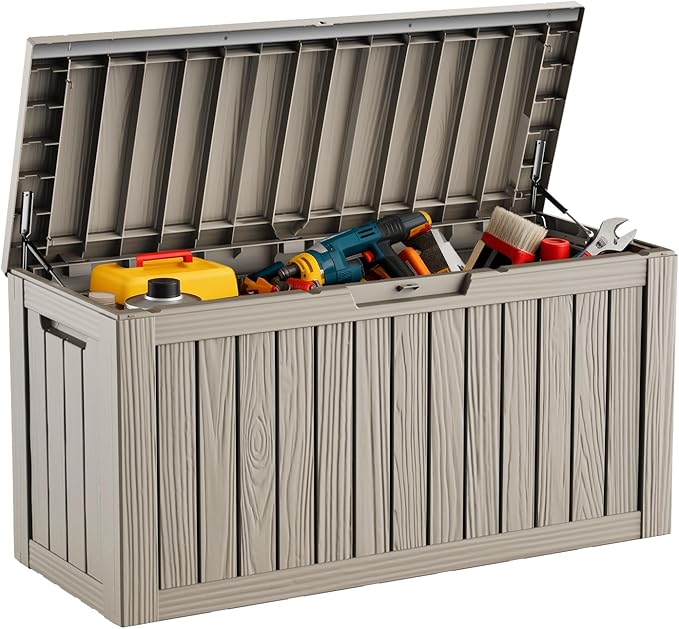 DRATO 80 Gallon Large Deck Box, Outdoor Storage Box for Patio Furniture, Patio Cushions, Gardening Tools, Pool Supplies 480lbs Weight Capacity,Waterproof Resin Storage Boxes