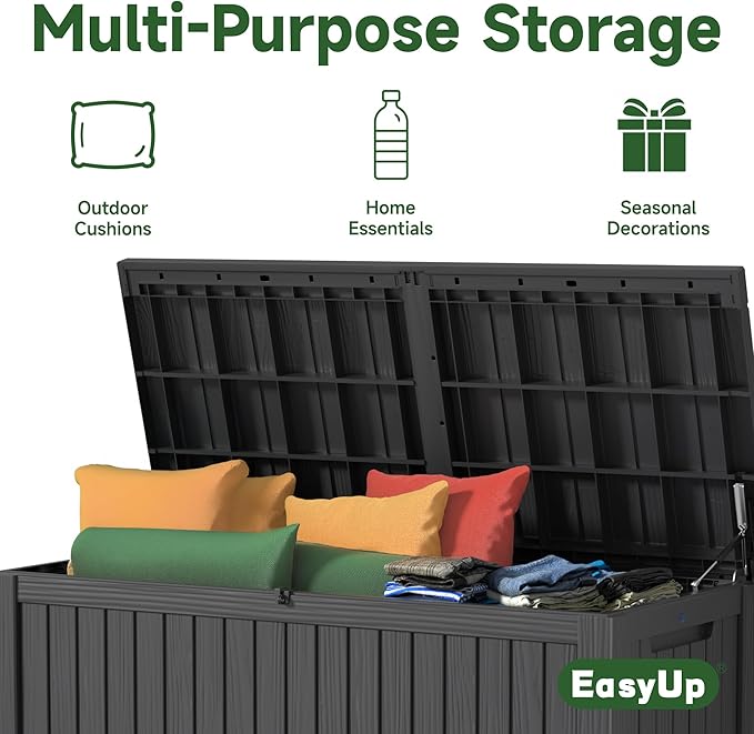 EasyUp 182 Gallon Deck Box Waterproof, UV Resistant Resin Outdoor Storage Box with Hydraulic Rod, Lockable Design and Enhanced Durability for Patio, Garden, and Poolside Use
