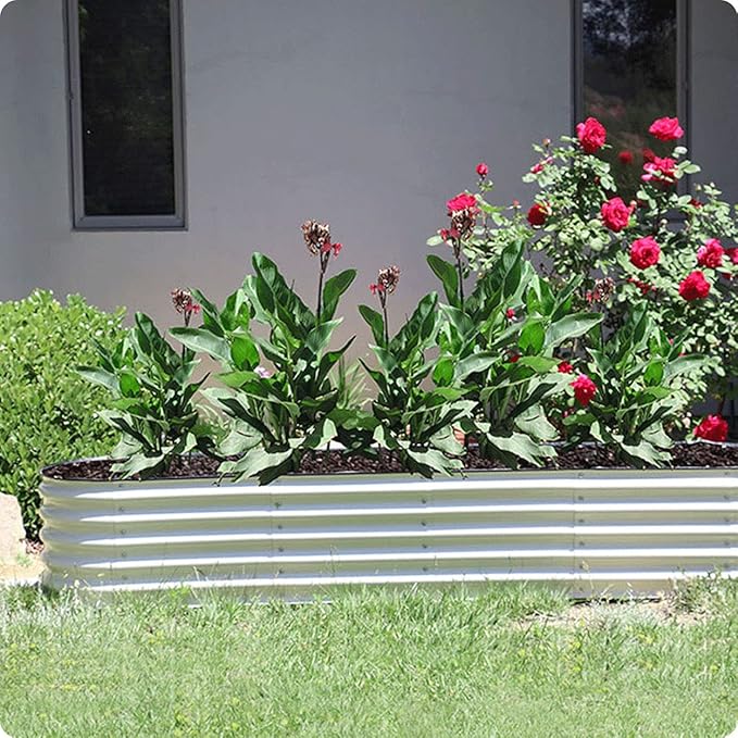 Olle 17" Tall 12-in-1 Sizes Raised Beds for Gardening Galvanized Planter for Vegetables Large Metal Raised Garden Beds Outdoors Size 5X5 Feets 8X2 Feets, Ivory 17" Tall