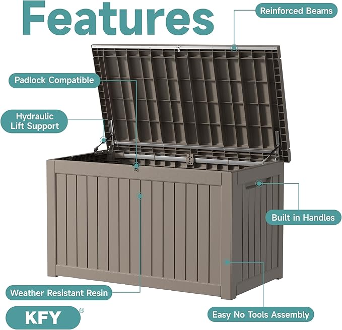 230 Gallon Waterproof Outdoor Storage Box, UV Resistant Resin Deck Box with Hydraulic Rod for Reinforced Stability, Perfect for Patio, Garden, and Pool, Grey