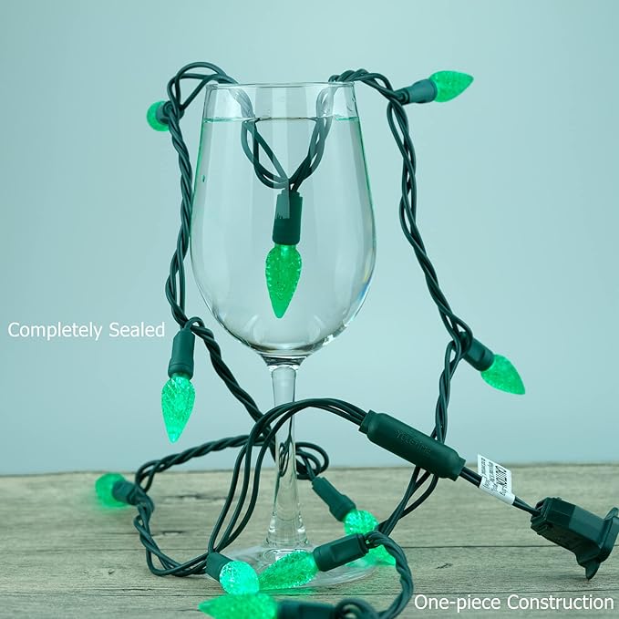 YULETIME Green C6 Strawberry LED Christmas Lights, 33 ft 100 Count 4" Spacing One-Piece High Waterproof UL Certified String Light (Green)