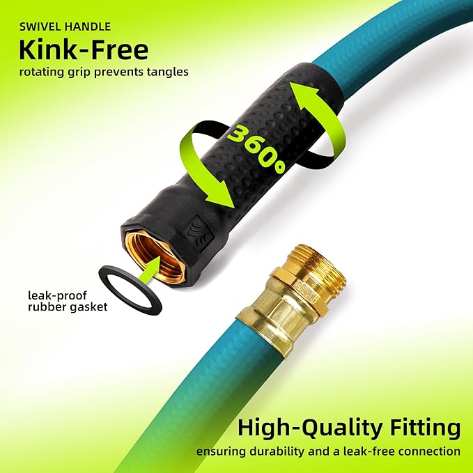 Worth Leader Garden Hose 3/4 in. x 50 ft. -No Kink, Flexible, Leakproof, Male/Female -Heavy Duty Durable 5 Layers PVC Rubber Lightweight Water Pipe for Gardening, Agriculture & Lawn Care -500PSI Burst