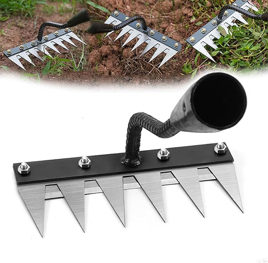 Gardenia Iron Weeding Rake 2.0, Iron Rake for Gardening and Weedings, 2025 Heavy-Duty Garden Hand Weed Puller Tool for Yard Lawn and Garden 5/6/7/8 Teeth Carbon Steel Garden Weeder Rakes (6 Tines)