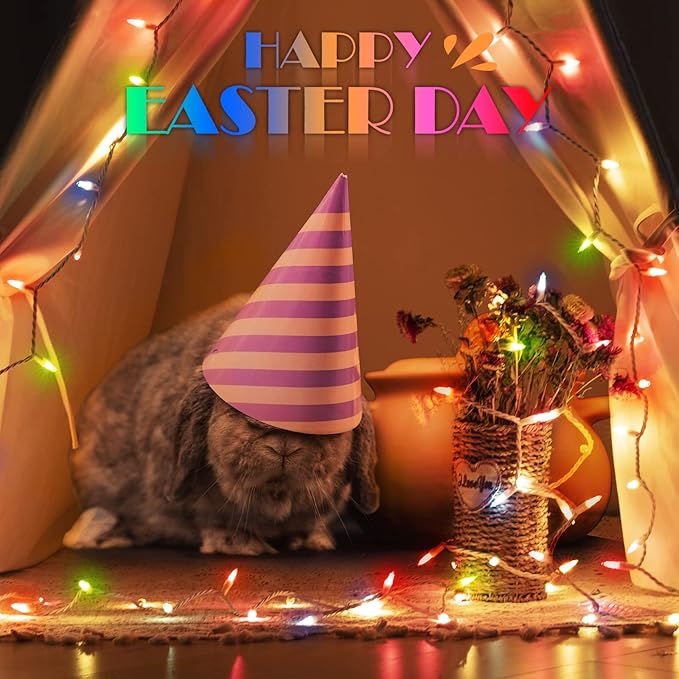 Easter Decorations Mini String Lights - 26.5 feet 100 Count Mini Light Set on White Wire Plug in End to End Connectable for Indoor Outdoor Party Yard Garden Patio Home Easter Decor, Multicolored