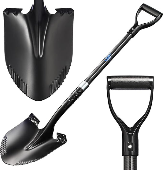 CKG Carbon Garden Shovel for Digging 43 Inches, Heavy Duty Gardening Shovel with Round Blade and Comfortable D Grip Spade Shovel for Gardening, Landscaping, Construction, Round Blade