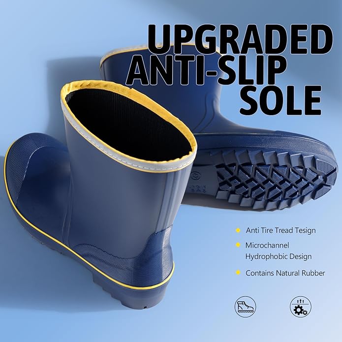 Women's Ankle Rain Boots - Slip On Waterproof Festival & Garden Shoes for Men - Comfortable Lightweight Rubber Wellies with Decorative Buckle