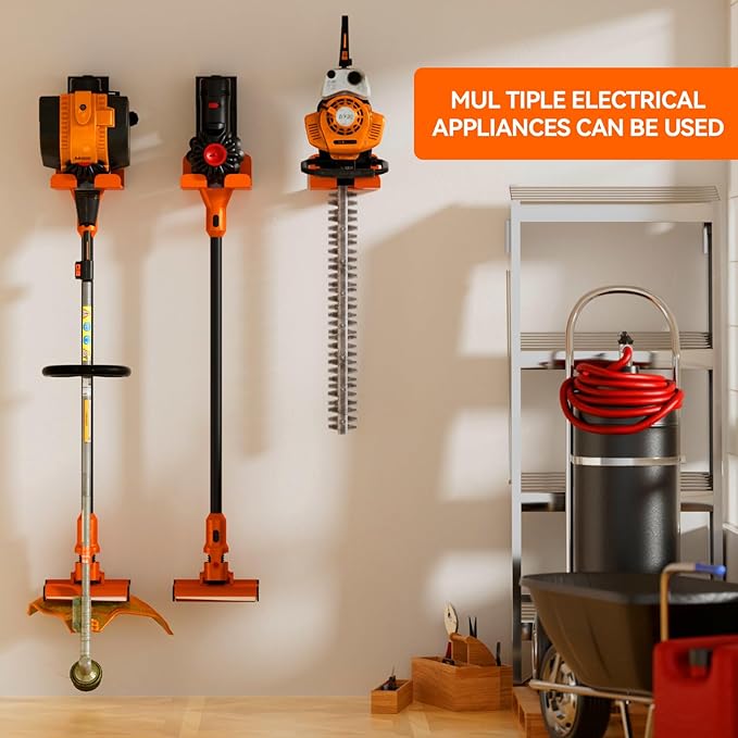 Garage Organizer Trimmer Rack, Garden Power Tool Hanger Weed Whackers Holder Wall Mounted for Grass Trimmer, Hedge Trimmer, Garage Trimmer, Garden Tools,3 Pack(Orange)
