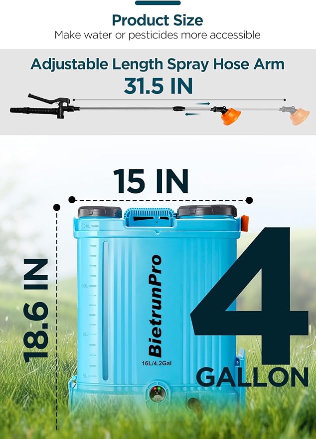 4 Gallon Battery Powered Backpack Sprayer with Mixer, 100 PSI Powerful Pressure Weeds Insecticide Pesticide Electric Sprayer, 31.50 in Metal Spray Pole, 5 Nozzles, Ergonomic Backpack, for Lawn Garden