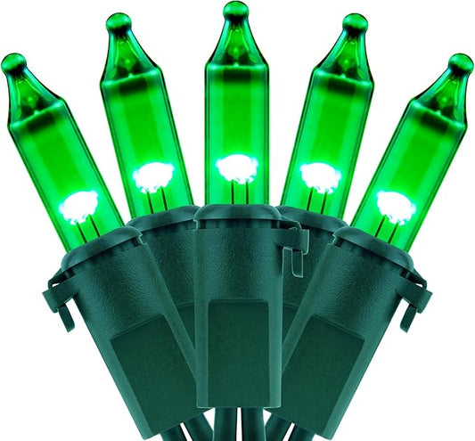 YULETIME 100 Count Green Christmas Lights, 33 Feet Green Wire UL Certified Incandescent-Like LED Mini String Lights