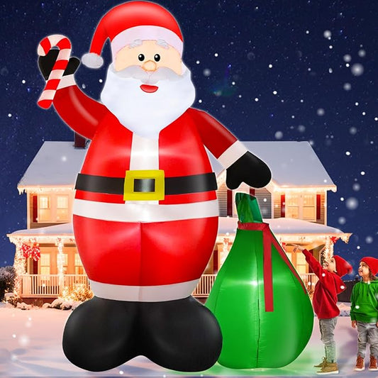 12 Ft by 7.6 Ft Giant Christmas Inflatables Decorations Outdoor Santa Claus with Gift Bag with LED Light for Christmas Blow Up Yard Decor for Lawn Garden Party Holiday Xmas Decorations Cute Fun