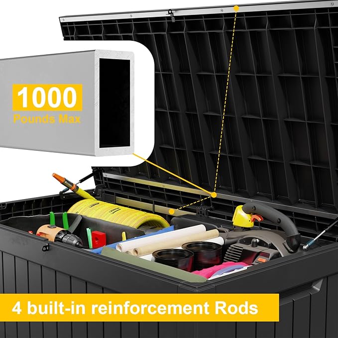 230 Gallon Waterproof Outdoor Storage Box,Large Resin Deck Box,Lockable Outside Storage Box Container for Patio Furniure,Garden,Pool Tools (230 Gallon,Black)