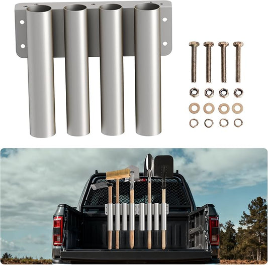 Wyckoff Heavy Duty 4-Hole Shovel Holder for Truck Bed & Trailer, Commercial Grade Steel Rack for Rake & Shovel, Secure Tool Box Mount Prevents Highway Loss for Landscaper, Gardener & Contractor