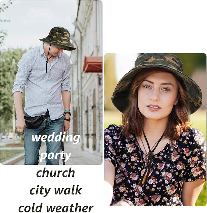 Men's Bucket Hat Camo Outdoor Sun Protection, Breathable Quick-Dry Fishing Gardening Hiking Hat ,UPF50+ Cotton Wide Brim